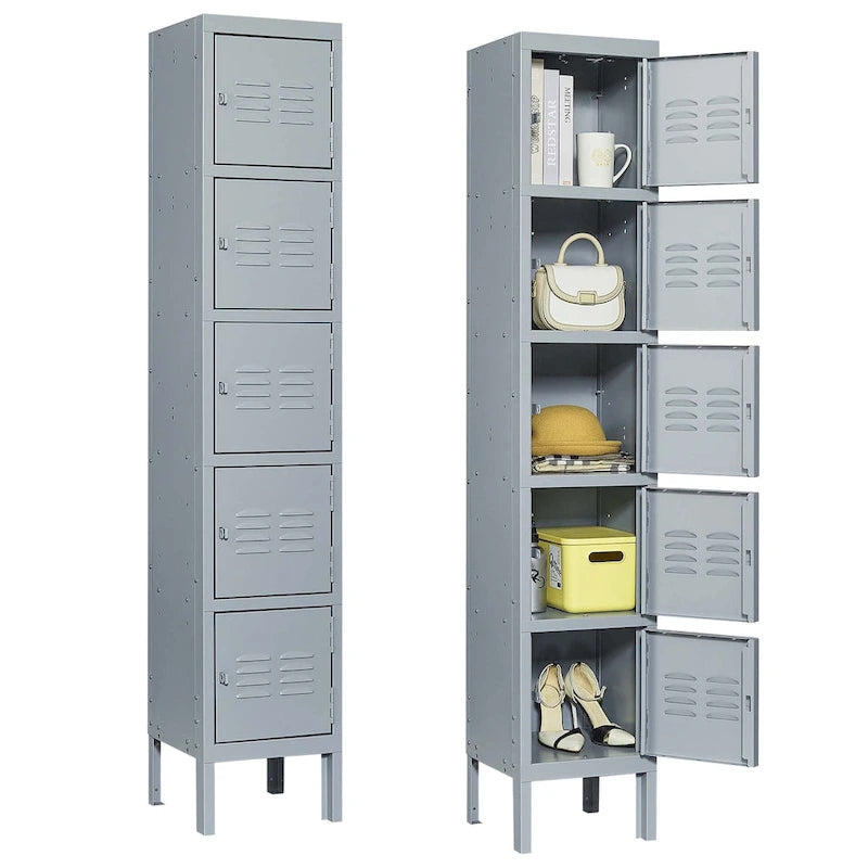 5 Door 66H Metal Lockers With Lock for Employees,Storage Locker Cabinet for Home Gym Office School Garage,Gray