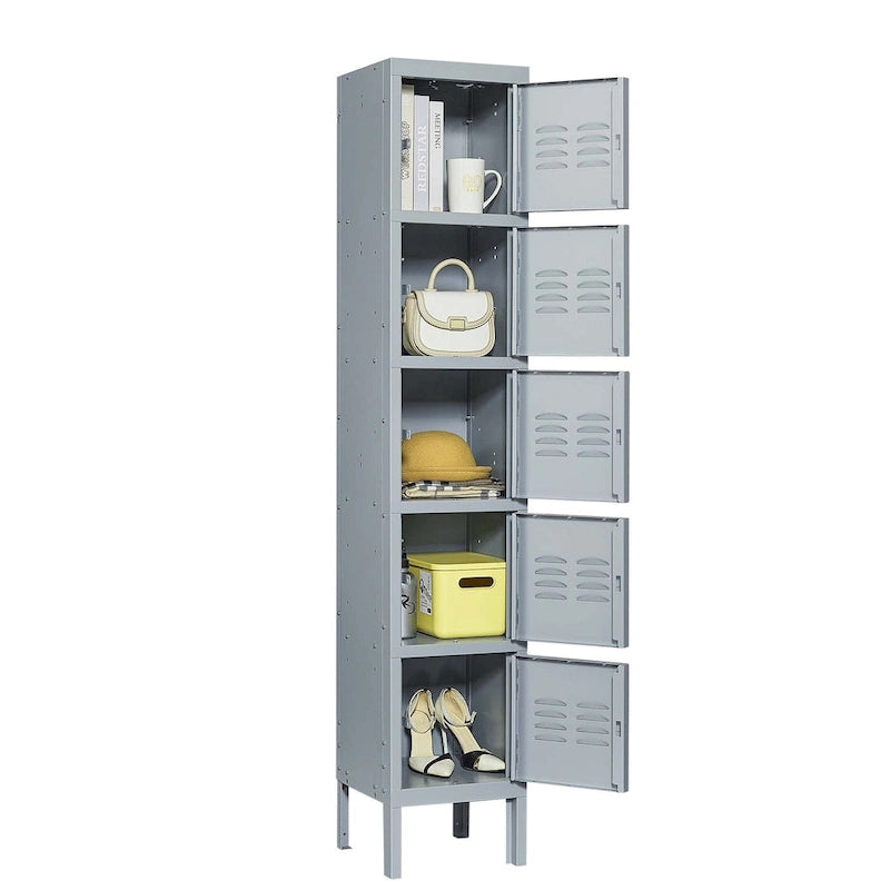5 Door 66H Metal Lockers With Lock for Employees,Storage Locker Cabinet for Home Gym Office School Garage,Gray