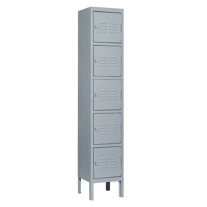 5 Door 66H Metal Lockers With Lock for Employees,Storage Locker Cabinet for Home Gym Office School Garage,Gray