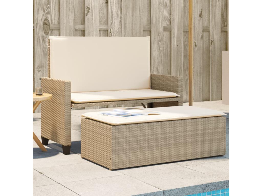 Beige Woven Resin Wicker Bench