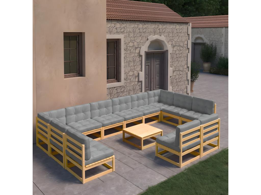 Gray Pine Wood Outdoor Furniture Set - dlz1766575336489