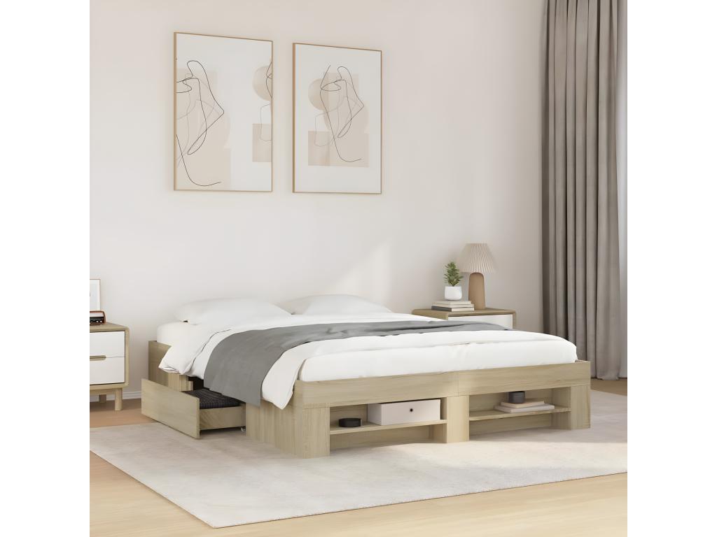 Brown Engineered Wood Bed Frame, 160 x 200 cm