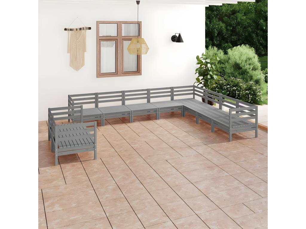 Gray Pine Wood Outdoor Furniture Set - dlz1766575081258